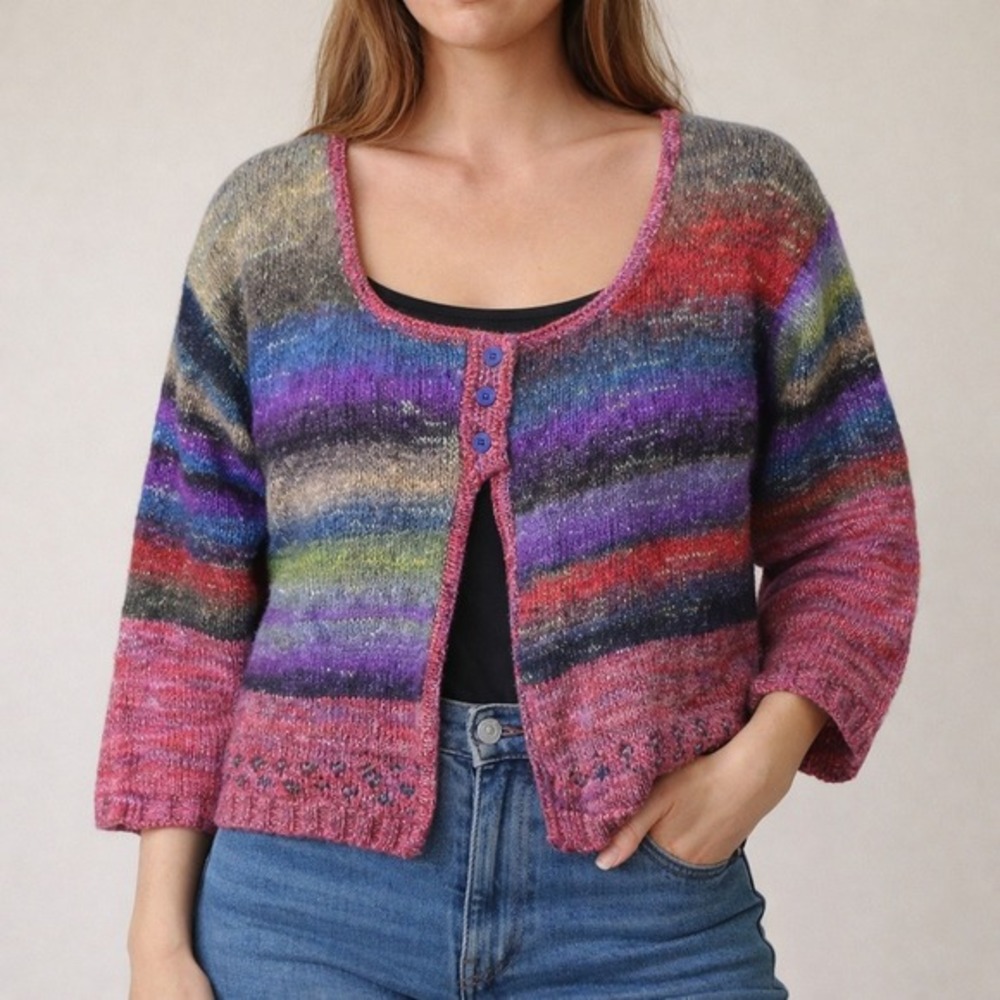 Multicolor Striped Knit Cardigan Boho Art Teacher Whimsigoth Sweater‎ M